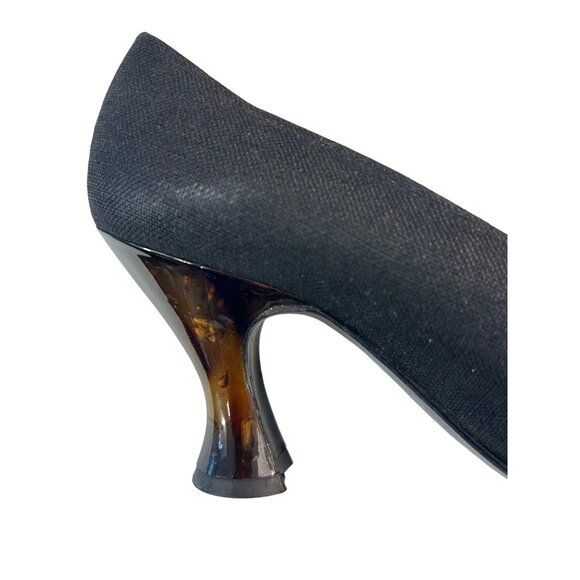 Vintage Yves Saint Laurent Black Pumps With Sculpted Resin Spool Heels 8 Narrow - Picture 4 of 7